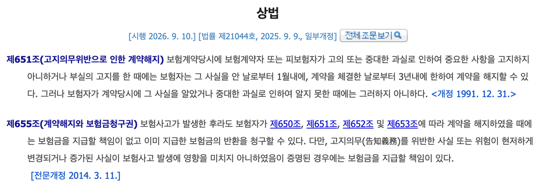 상법-제651조-제655조-고지의무-위반-해지와-보험금