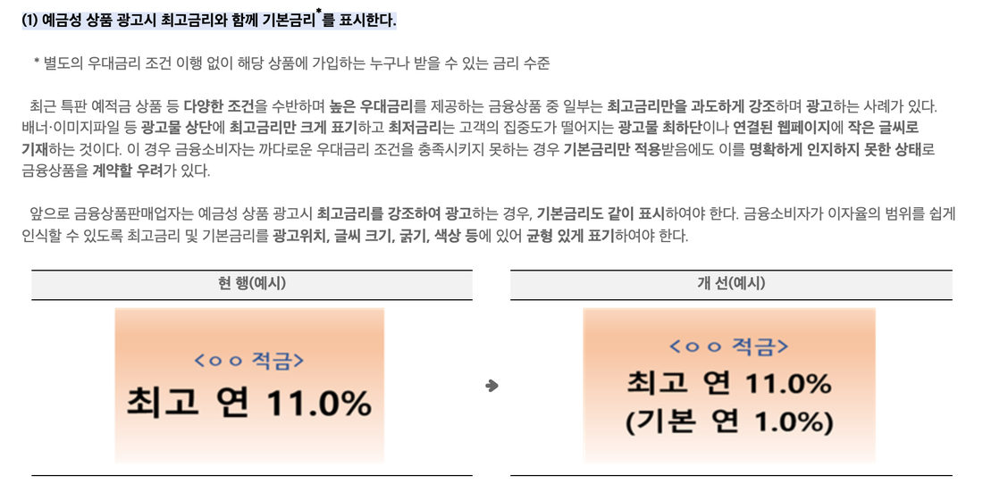 금융위원회-보도자료-예금성-상품-광고-최고금리-기본금리-병기-예시